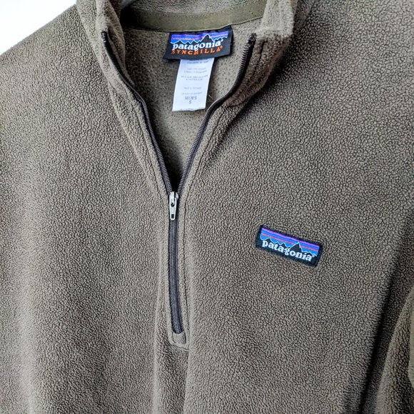 PATAGONIA Men's Classic Synchilla Half Zip SMALL Fleece Pullover Taupe Brown - Picture 2 of 4